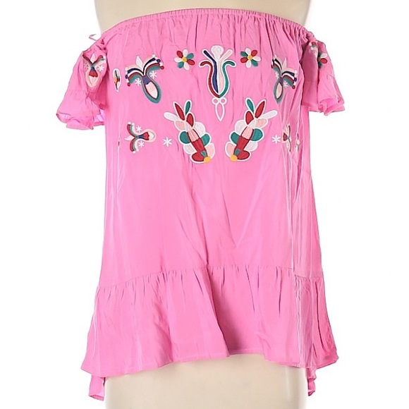 Velzera Embroidered Off Shoulder Ruffle Top - Picture 2 of 5